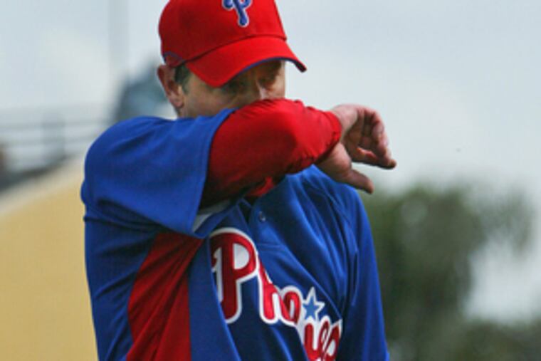 Jamie Moyer exits field after his first outing of the spring.