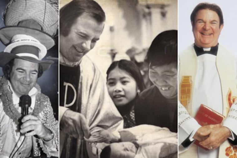 Left: The Rev. Edward Avery had a side job as a disc jockey. Middle: Avery baptizes a Laotian child in 1980. Right: Avery in 2003, the year he was removed from ministry. (File Photos)