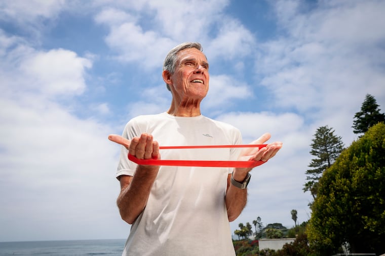 Longevity expert Eric Topol exercises at his home in the La Jolla neighborhood of San Diego on May 16. MUST CREDIT: Sandy Huffaker/For The Washington Post
