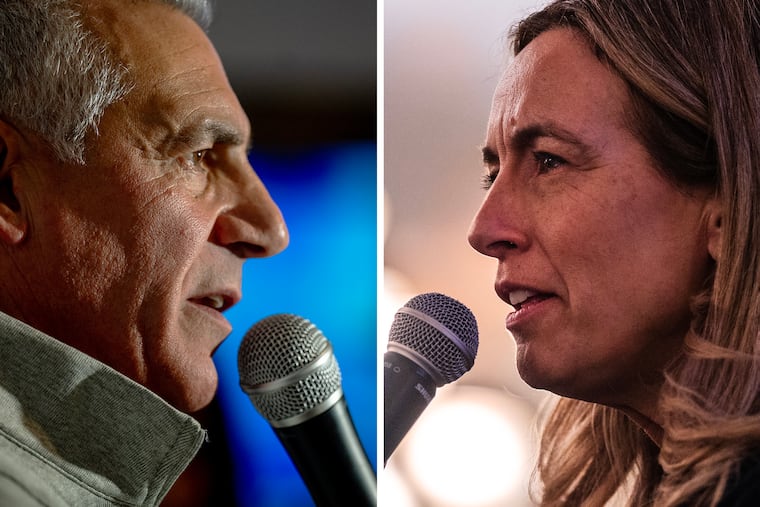 New Jersey candidates for governor, Republican Jack Ciattarelli (left) and Democrat Mikie Sherrill (right) during campaign events in October 2025.