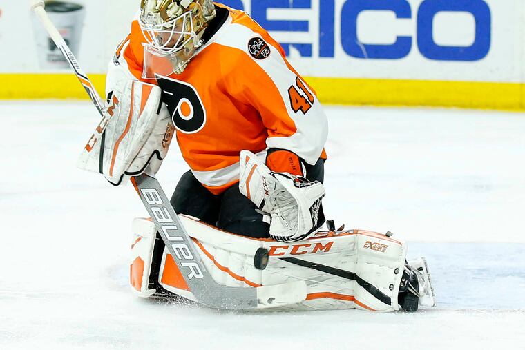 The Flyers' Anthony Stolarz, 24, is trying to establish himself as an NHL goalie.