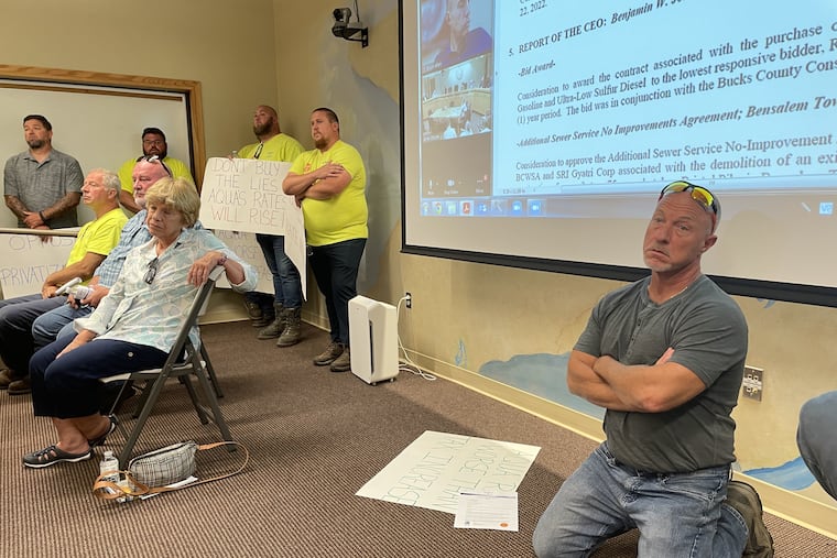 A standing-room only audience at a July 13 meeting of the Bucks County Water and Sewer Authority denounced the decision to give Aqua Pennsylvania the exclusive rights to negotiate a purchase of the authority's sewer system for $1.1 billion.