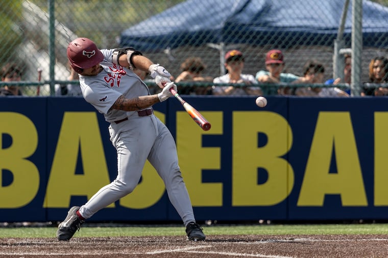 Saint Joe’s Blake Primrose (22) recorded two hits against La Salle on Sunday.
