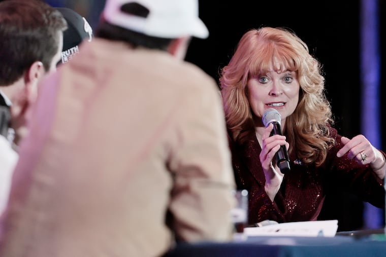 Pa. Treasurer Stacy Garrity participates in the podcast “Ruthless” during an event hosted by Americans for Prosperity, Concerned Veterans for America, and the Libre Initiative at the National Constitution Center in Philadelphia on Thursday, Jan. 29, 2026.