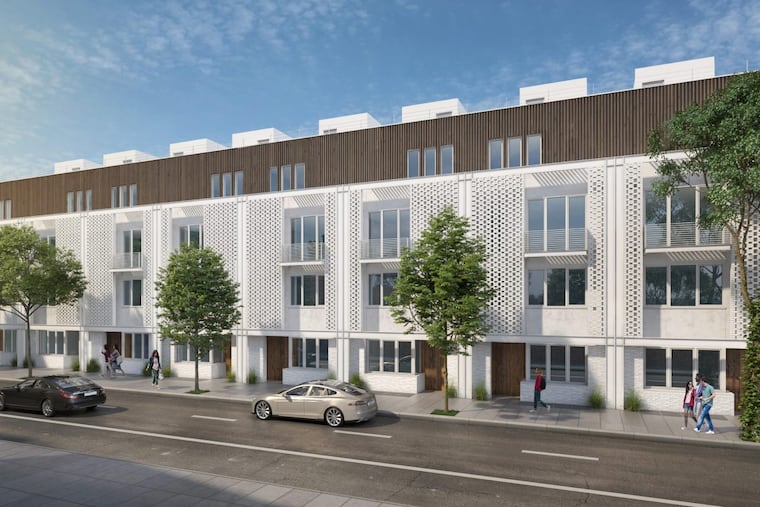 Artist's rendering of townhomes planned on 2000 block of Lombard Street in Center City.