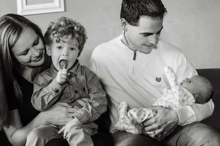 Katie and Mark with Danny and newborn Abigail.