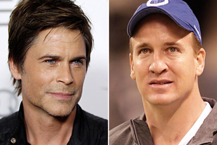 Actor Rob Lowe, left, tweeted on Wednesday that Peyton Manning would retire. (AP Photos)