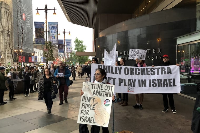 Roughly 60 pro-Palestinaian protesters showed up on Saturday, May 19, 2018, blocking Broad Street for five minutes. The protesters eventually moved to the southbound lane, where police directed traffic around them.