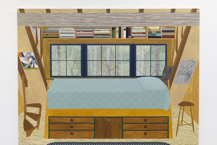 Becky Suss's painting "Wharton Esherick Bedroom (2018), at Fleisher/Ollman Gallery