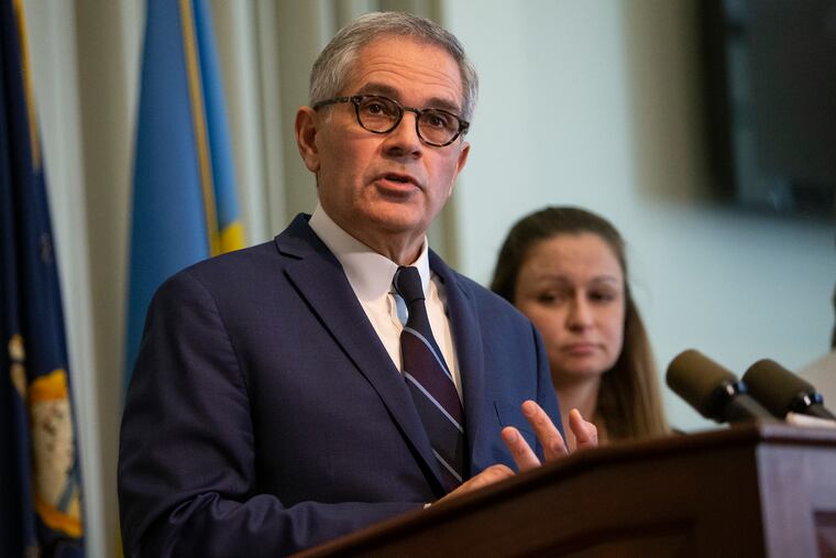 In a file photo, District Attorney Larry Krasner speaks at a news conference at his office in Center City Philadelphia on Thursday, May 02, 2019.