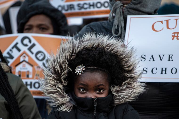Jordyn Jones, braves the cold weather during a rally in support of Chester Upland public schools in December. Temperatures Thursday morning were as low as they've been since winter.