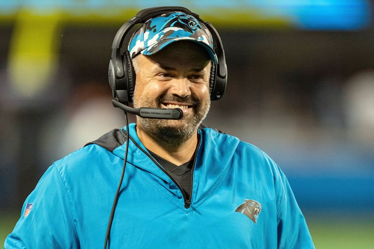 Carolina Panthers head coach Matt Rhule looks on during an NFL preseason football game against the Buffalo Bills in August in Charlotte, N.C.
