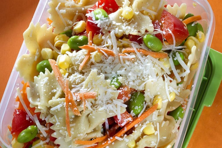 Rainbows and bow ties pasta salad (with whole grain pasta) is a healthy, colorful lunch for school kids. (Tammy Ljungblad/Kansas City Star/MCT)