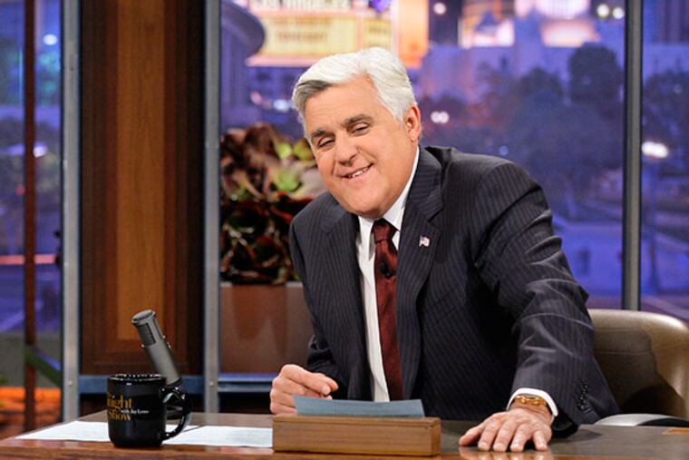 Jay Leno, host of "The Tonight Show with Jay Leno," on the set in Burbank, Calif, Nov. 5, 2012. During Leno’s two-decade tenure as NBC’s “Tonight” show host, the comic has cracked a total of 4,607 jokes at the expense of President Bill Clinton. The Washington-based Center for Media and Public Affairs counted and catalogued nearly 44,000 jokes Leno made about politics and public affairs during his time at “Tonight,” which ends Thursday.(AP Photo/NBC, Paul Drinkwater)