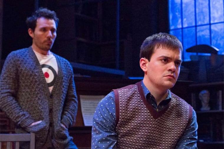 Alex Hoeffler (left) and Tad Cooley in Philadelphia Theatre Company's production of "Tribes" by Nina Raine at the Suzanne Roberts Theatre.