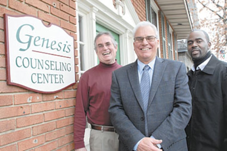 Gambling addicts can get treatment at Genesis Counseling Centers, based in Collingswood, N.J. Seen here, from left are: Clinical Director Kevin Gregan; Executive Director and founder Gabe Guerrieri; and Vice President of Operations Barry Bailey. ( April Saul / Staff Photographer)
