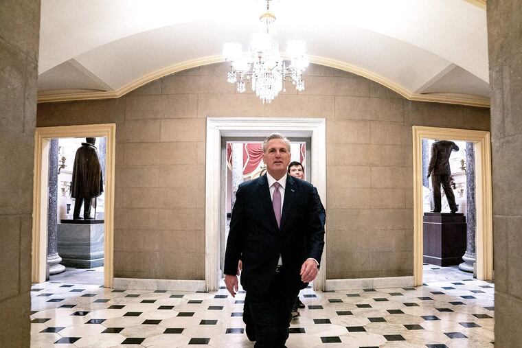 U.S. Speaker of the House Kevin McCarthy, R-Calif., walks to his office at the U.S. Capitol in Washington, D.C., on March 1, 2023. (Stefani Reynolds/AFP via Getty Images/TNS)