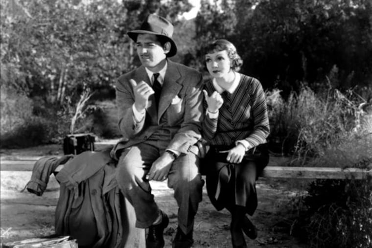 Clark Gable and Claudette Colbert star in "It Happened One Night," screening Wednesday at the Bryn Mawr Film Institute. The 1934 comedy swept the major Oscars.