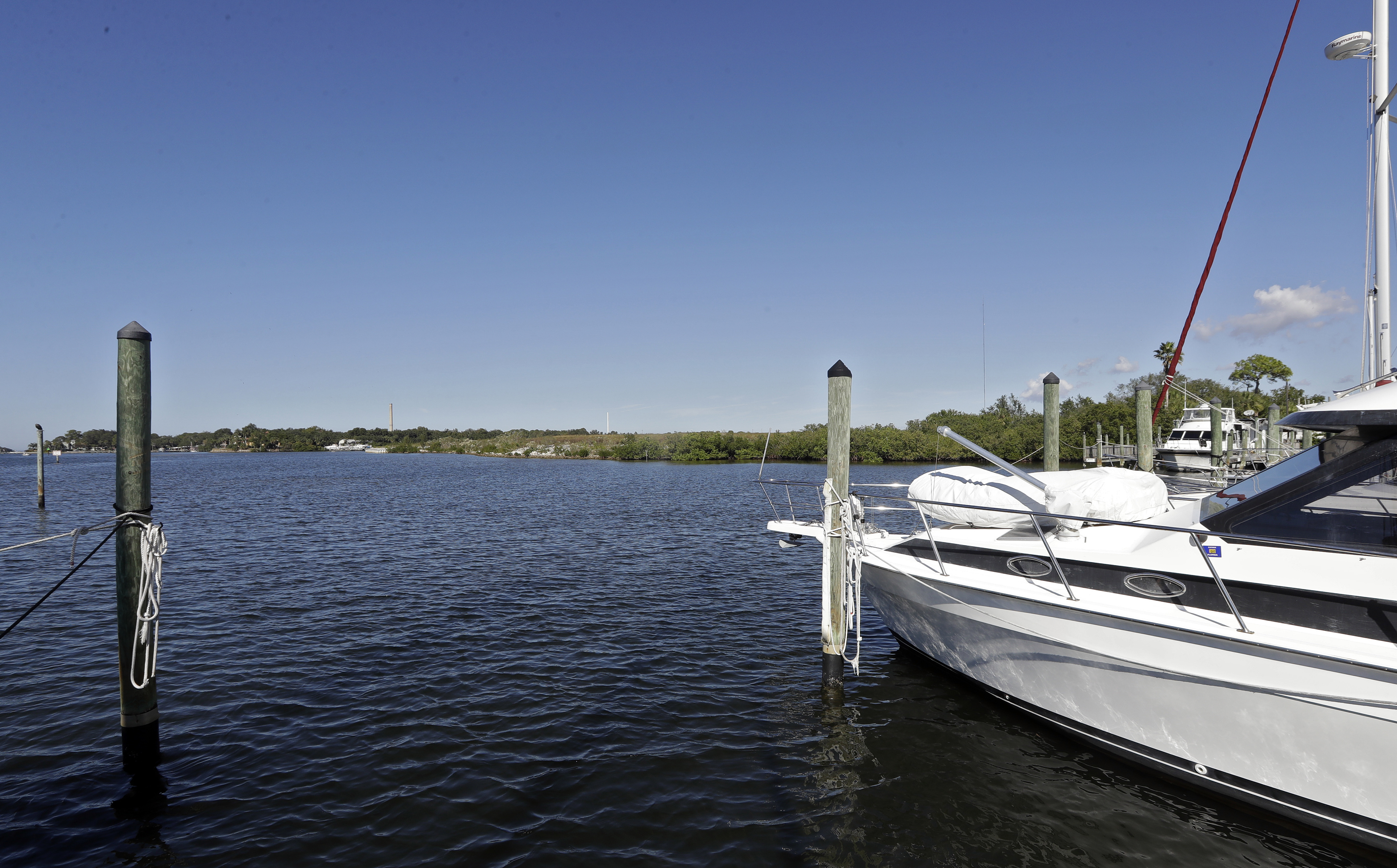 Boats moored in the Anclote River near the old Stauffer chemical plant site in Tarpon Springs, Fla.
