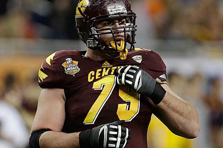 Eric Fisher of Central Michigan was labeled a mid-to-late first round pick by many analysts heading into the Senior Bowl. (Carlos Osorio/AP)