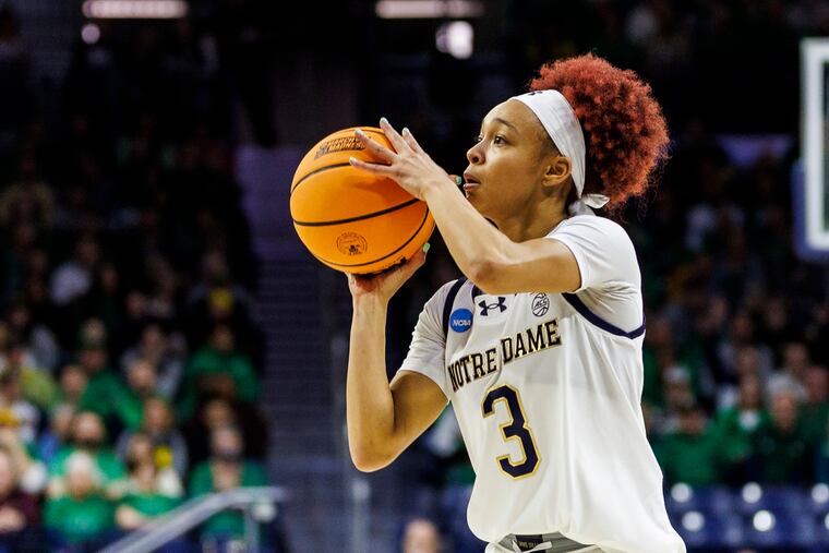 Notre Dame guard Hannah Hidalgo shoots against Michigan during the NCAA Tournament on March 23.