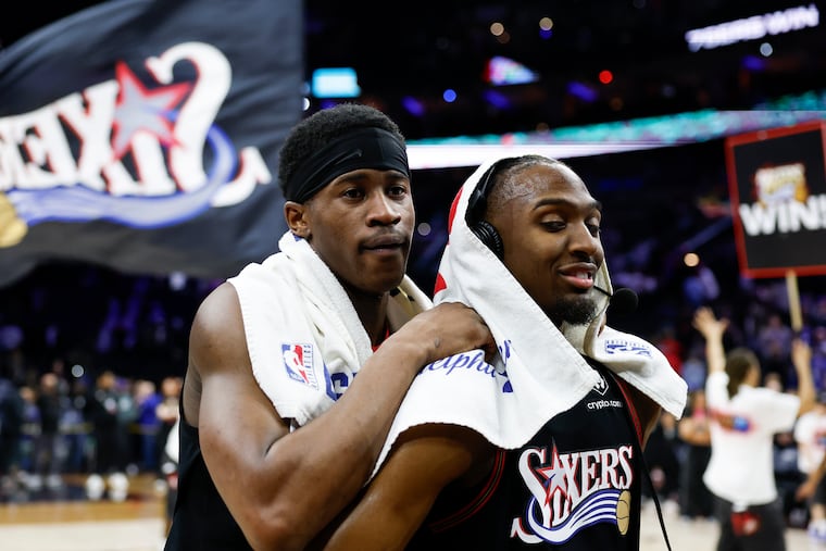 Sixers guards Tyrese Maxey (right) and VJ Edgecombe are a dynamic duo on and off the court.
