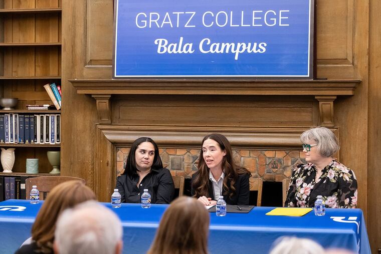 Student Liz Berger (center) discusses her experiences during the launch event for the new doctoral program at Gratz.