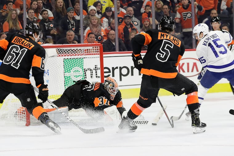 Goalie Brian Elliott and the Flyers, who lost to the Maple Leafs in a shootout on Nov. 2, get a chance at revenge tonight in Toronto (7 p.m., NBCSP).