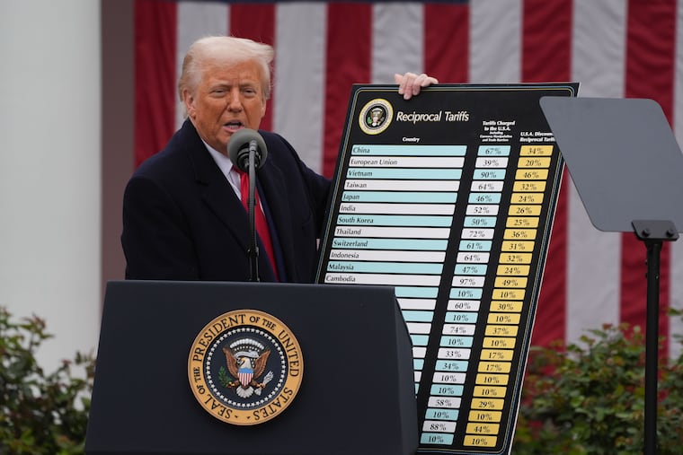 President Donald Trump announces tariffs at an event in the Rose Garden on April 2, 2025 at the White House.