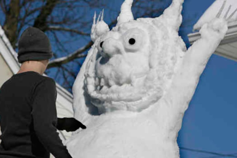Could pajamas and spoons have caused last winter's major blizzards? In February Nick Velardi of Woodlyn created a snowman inspired by Maurice Sendak's "Where the Wild Things Are."