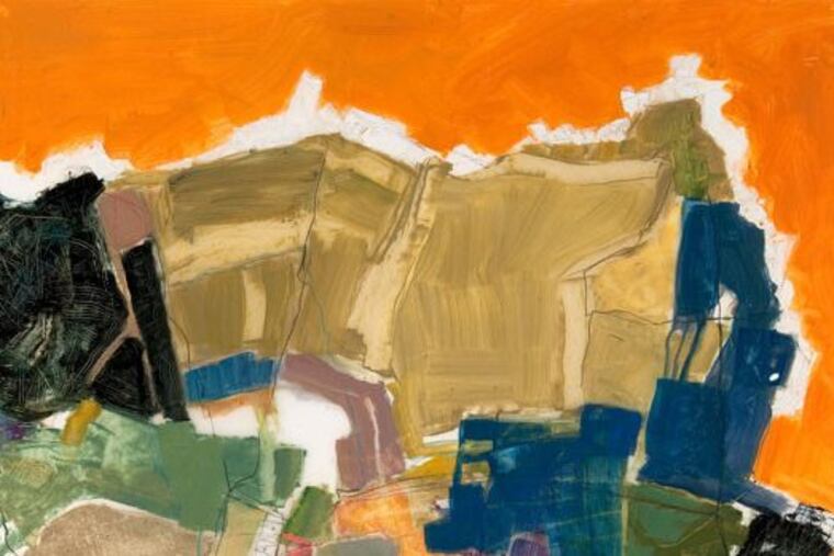 The Jacqueline Cotter 2003 oil painting on mylar entitled, Stone Diary. Shown is a detail shot taken from the top of the painting.