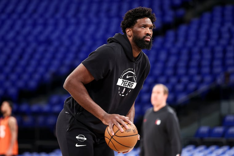 Joel Embiid missed Game 2 of the Sixers' second-round series against the Knicks with right ankle sprain and right hip soreness.