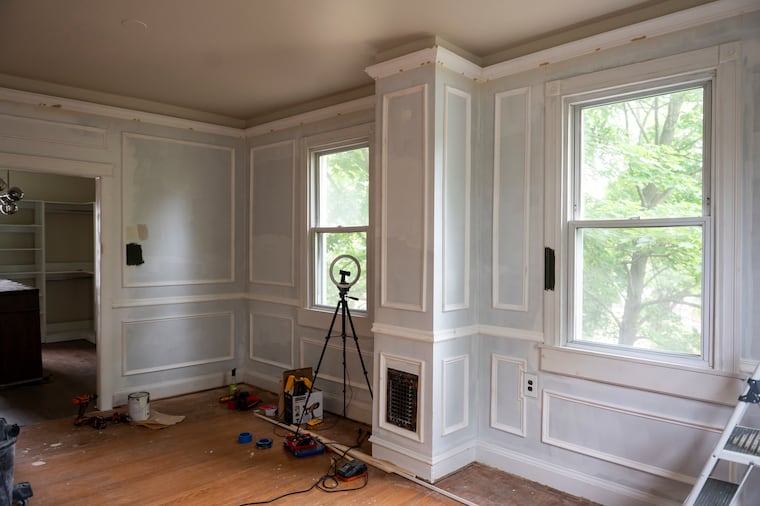 The primary bedroom on the second floor of Alfaro and Taveira’s home. The couple is in the process of renovating and adding an en-suite bathroom.