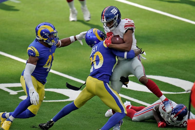 Jalen Ramsey's big third-down tackle on Golden Tate helped preserve the Rams' 10-9 lead.