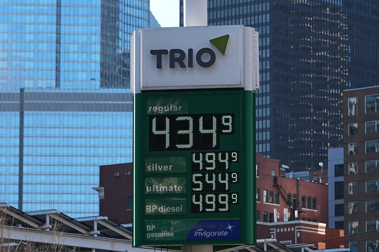 Prices are displayed at a gas station in Chicago, Monday, April 6, 2026.