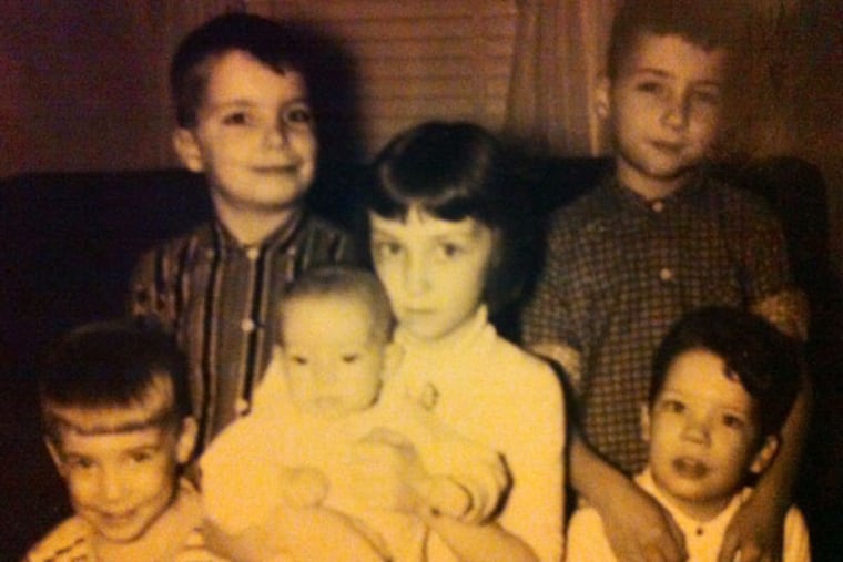 Christmas 1963. Columnist Kevin Riordan is in the upper right, with younger siblings (from left) Tom, Nancy, Becky, Chris and Dana.
