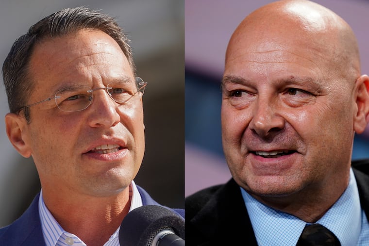 The candidates for Pennsylvania governor (from left): Attorney General Josh Shapiro, a Democrat, and Republican state Sen. Doug Mastriano.