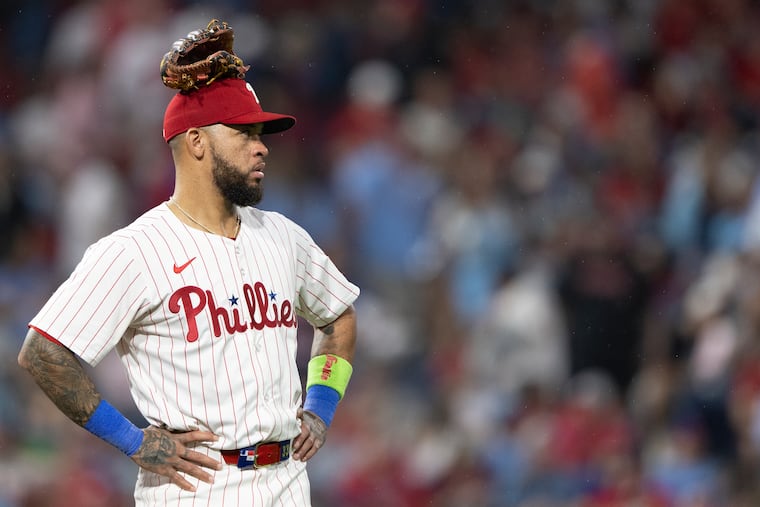 Phillies infielder Edmundo Sosa looks on during the fifth inning against the Minnesota Twins at Citizens Bank Park on Saturday.