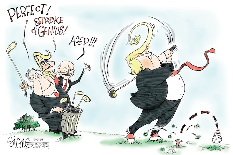 President Trump plays golf with some yes-men, through the eyes of Signe Wilkinson.