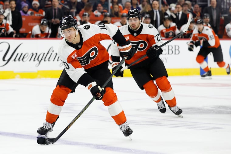 Flyers right wing Bobby Brink has missed the last six games with an upper-body injury. He is expected to return to action on Monday.