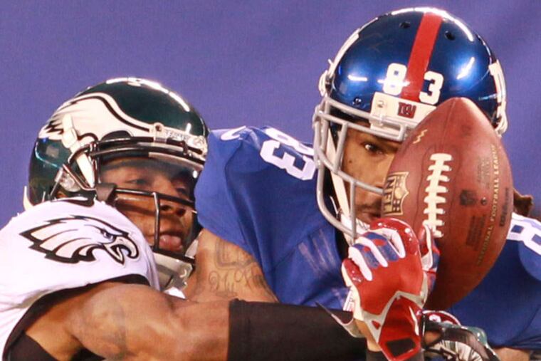 Brandon Boykin, breaking up a pass against the Giants, is the shortest of the Eagles' cornerbacks at 5-foot-10.