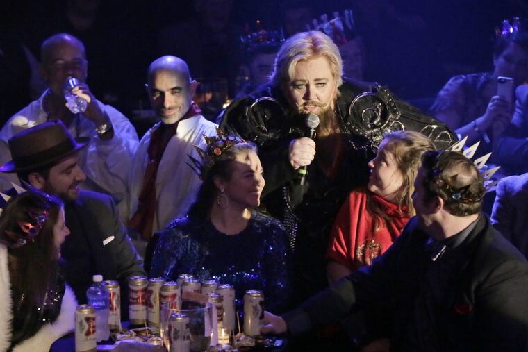 Opera star Stephanie Blythe sings in the audience during an Opera Philadelphia show at TLA South Street with Dito van Reigersberg.