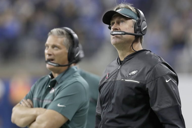 Eagles head coach Doug Pederson (right) and defensive coordinator Jim Schwartz.
