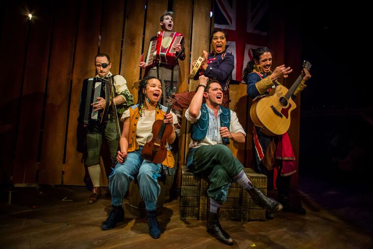 The Ensemble of "Treasure Island," through June 2 at the Arden Theatre Company.