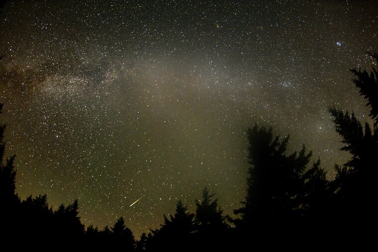 A meteor streaking across the sky in 2016 during the Perseids.