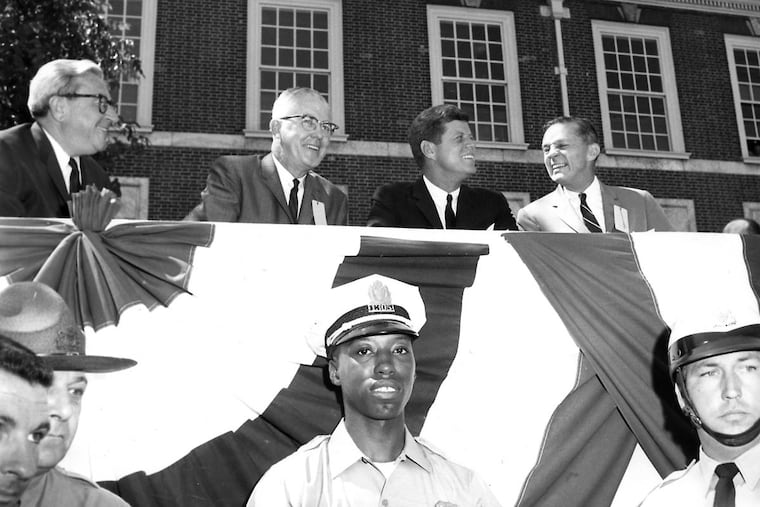 President John F. Kennedy at Independence Hall on July 4, 1962. Police officer Alphonso Boyer is in the foreground.