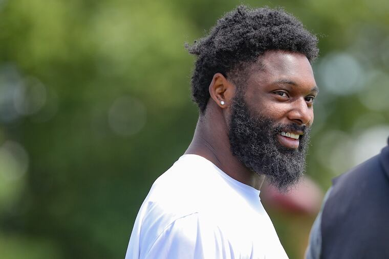 Eagles’ DE Josh Sweat during training camp at the NovaCare Complex in Philadelphia on Tuesday.