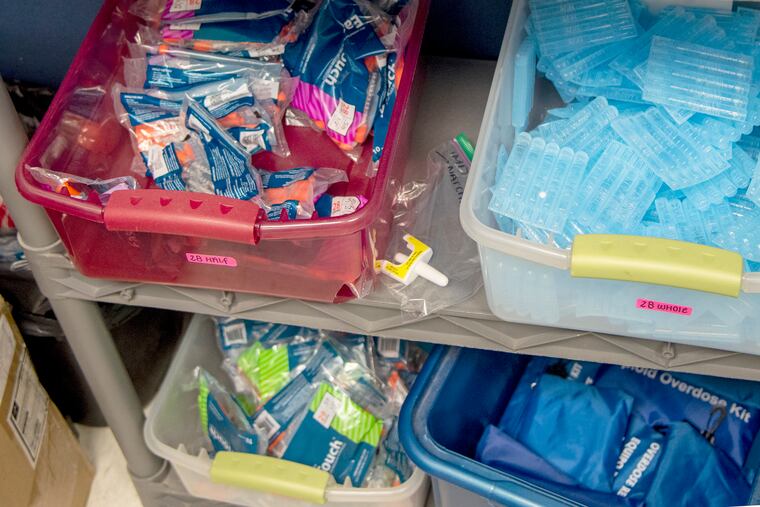 New syringes are stored at a New Jersey harm reduction center in July. Pennsylvania is one of 10 states that considers syringe services programs illegal.