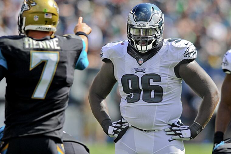 Eagles defensive tackle Bennie Logan waits for Jaguars quarterback Chad Henne to take a snap. (Clem Murray/Staff Photographer)