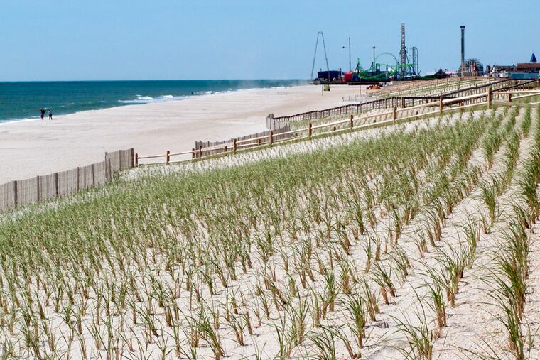 This May photo, shows a new sand dune in the Ortley Beach section of Toms River, N.J., which has traditionally been one of the sections of the Jersey shore hardest hit by erosion.